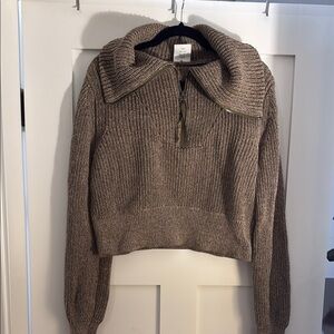 Varley Brown Cowl Neck Sweater with Ribbed Knit